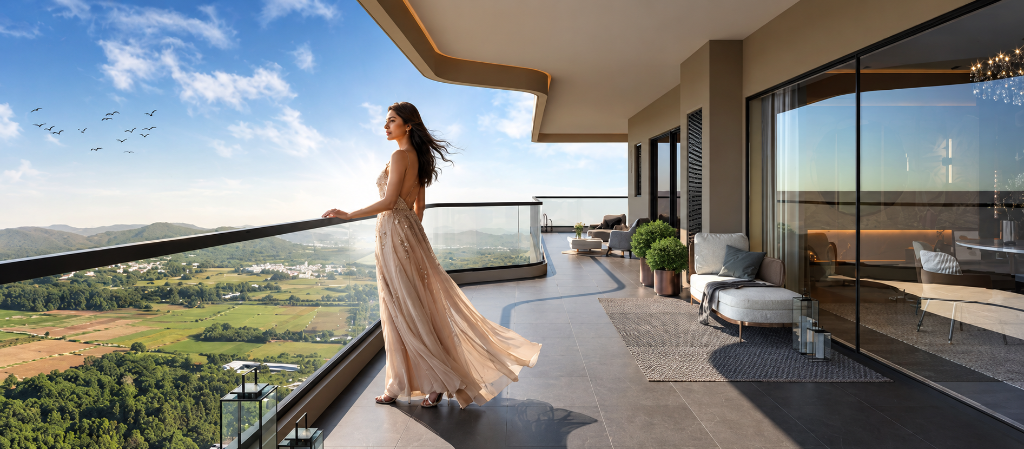Girl standing in balcony at Riseonic